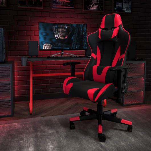 Red Gaming Desk and Red/Black Reclining Gaming Chair Set with Cup ...