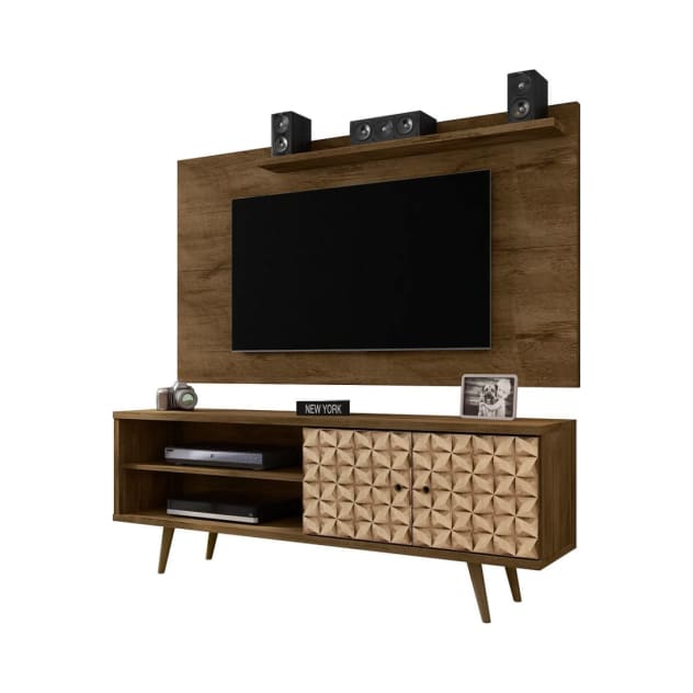 Liberty 62.99" TV Stand and Panel in Rustic Brown and 3D Brown Prints