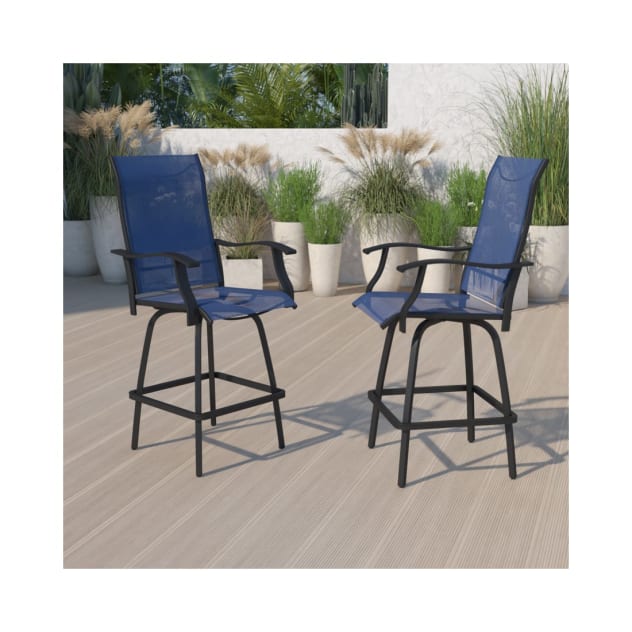 Patio Bar Height Stools Set of 2 All Weather Textilene Swivel Patio Stools and Deck Chairs with High Back & Armrests in Navy