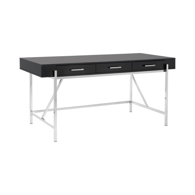 Broadway_Black_Gloss_64"_Desk_with_3_Drawers_and_Chrome_Frame__Main_Image