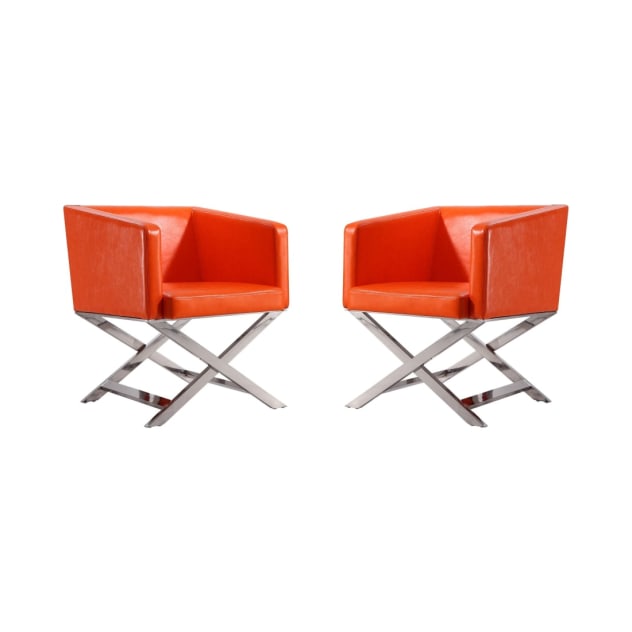 Hollywood Lounge Accent Chair in Orange and Polished Chrome (Set of 2)