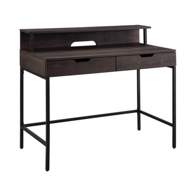 Contempo_40”_Desk_with_2_drawers_and_shelf_hutch_in_Brown_Wood_Grain_Finish_Main_Image