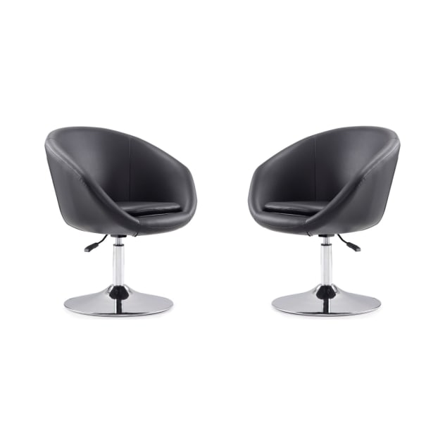 Hopper Swivel Adjustable Height Faux Leather Chair in Black and Polished Chrome (Set of 2)