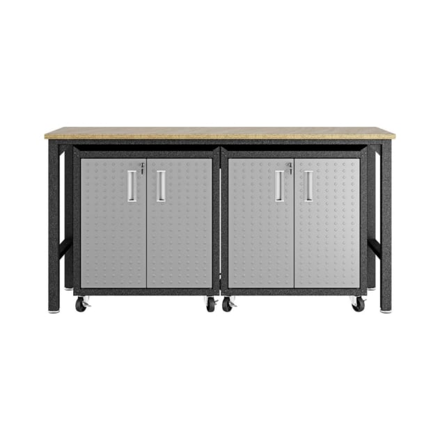 Fortress 3-Piece Mobile Space-Saving Garage Cabinet and Worktable 1.0 in Grey