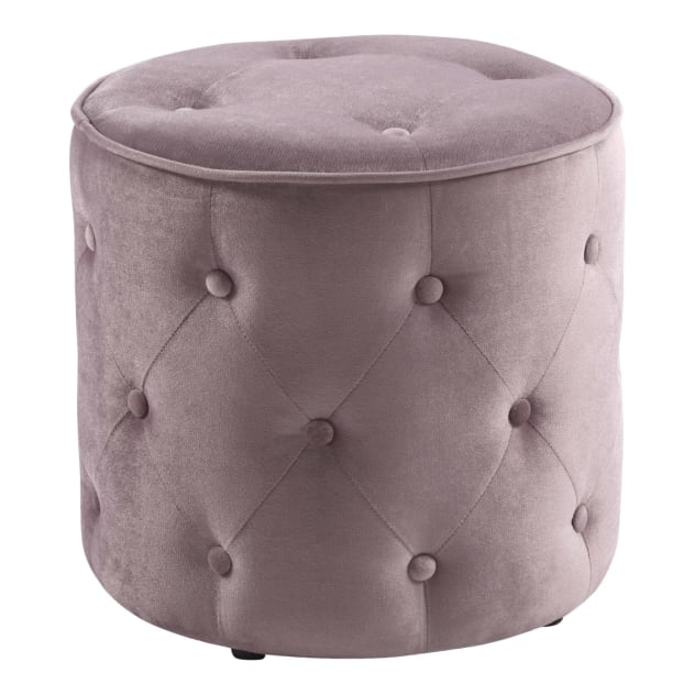 Curves Tufted Round Ottoman in Mauve Fabric