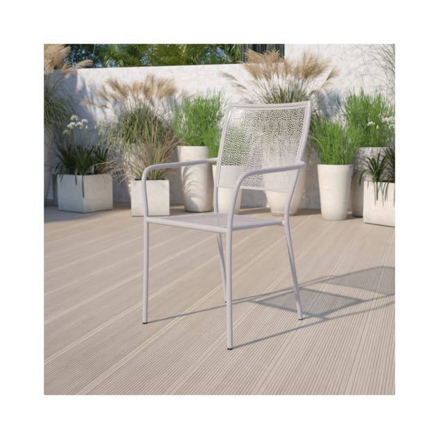 Commercial Grade Light Gray Indoor Outdoor Steel Patio Arm Chair with Square Back