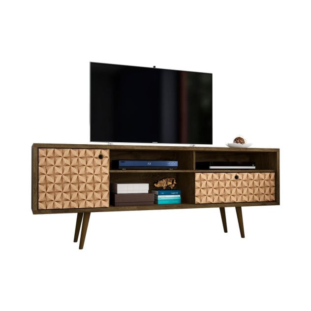 Liberty 70.86" Mid-Century Modern TV Stand in Rustic Brown and 3D Brown Prints