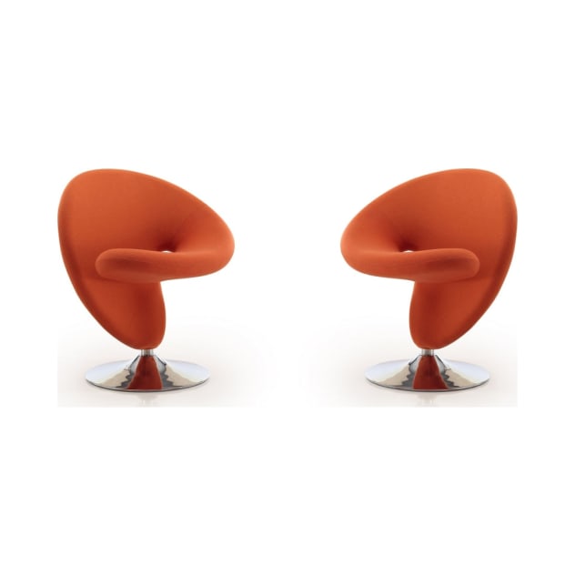 Curl Swivel Accent Chair in Orange and Polished Chrome (Set of 2)