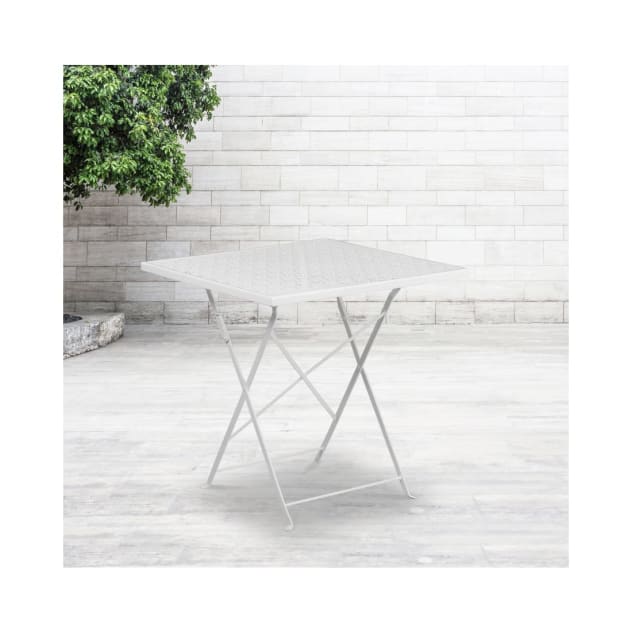 Commercial Grade 28" Square White Indoor Outdoor Steel Folding Patio Table