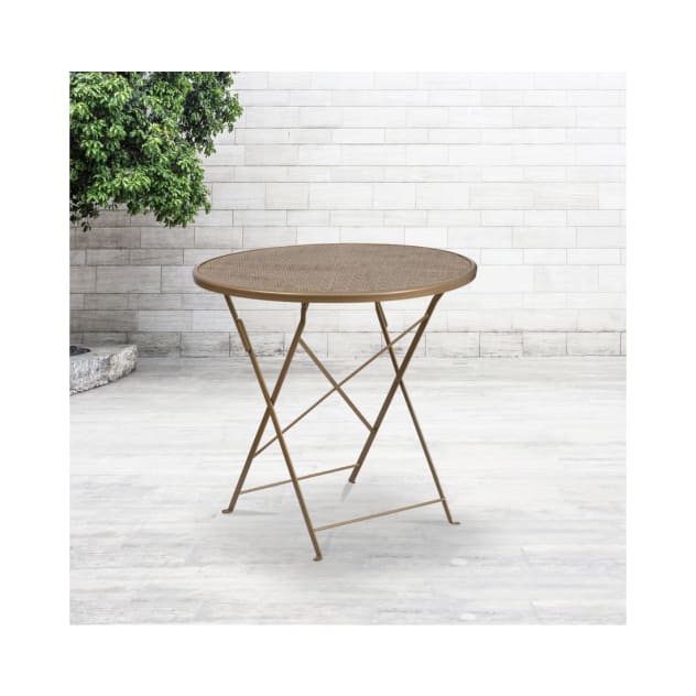 Commercial Grade 30" Round Gold Indoor Outdoor Steel Folding Patio Table