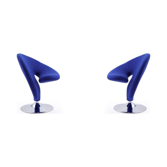 Curl Swivel Accent Chair in Blue and Polished Chrome (Set of 2)