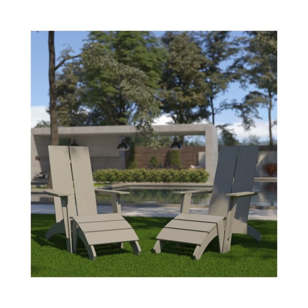 Set of 2 Sawyer Modern All Weather Poly Resin Wood Adirondack Chairs with Foot Rests in Gray