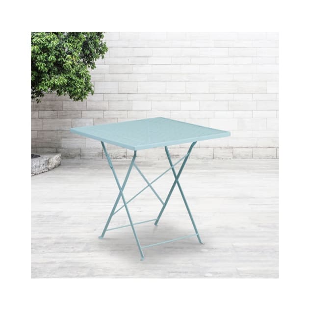 Commercial Grade 28" Square Sky Blue Indoor Outdoor Steel Folding Patio Table