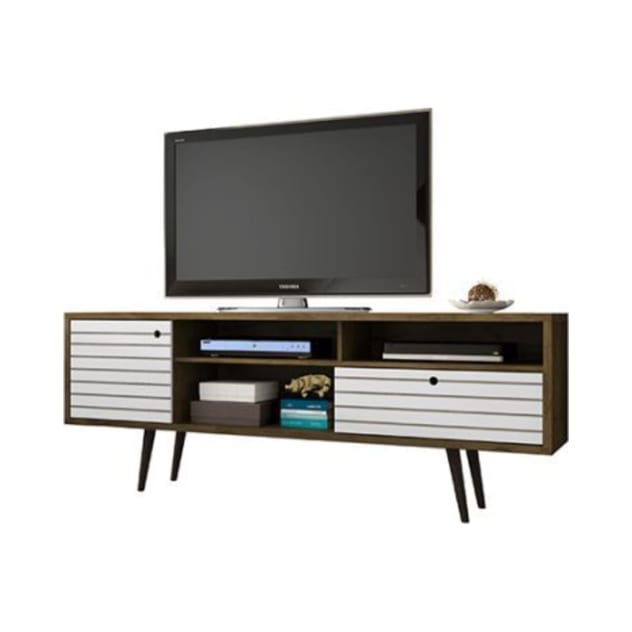 Liberty 70.86" Mid-Century Modern TV Stand in Rustic Brown and White