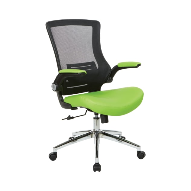 Black_Screen_Back_Manager's_Chair_with_Green_Faux_Leather_Seat_and_Padded_Flip_Arms_with_Silver_Accents_Main_Image