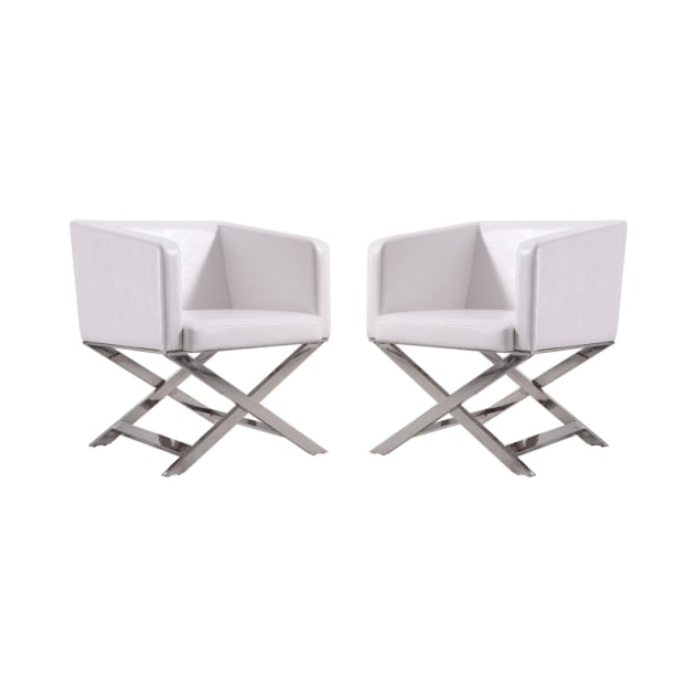 Hollywood Lounge Accent Chair in White and Polished Chrome (Set of 2)