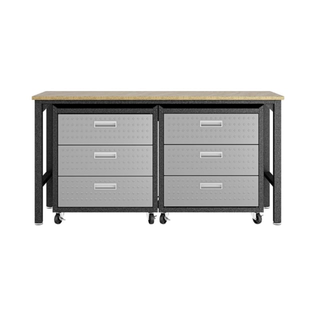 Fortress 3-Piece Mobile Space-Saving Garage Cabinet and Worktable 6.0 in Grey