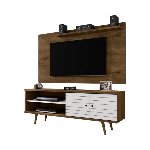 Liberty 62.99" TV Stand and Panel in Rustic Brown and White