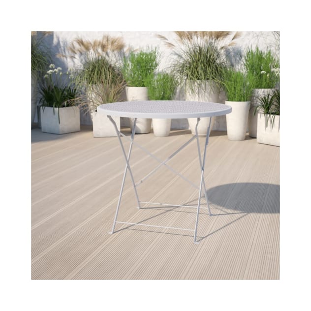 Commercial Grade 30" Round Light Gray Indoor Outdoor Steel Folding Patio Table