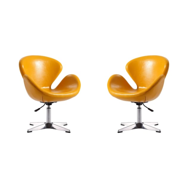 Raspberry Faux Leather Adjustable Swivel Chair in Yellow and Polished Chrome (Set of 2)