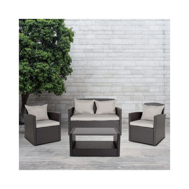 Aransas Series 4 Piece Black Patio Set with Gray Back Pillows and Seat Cushions