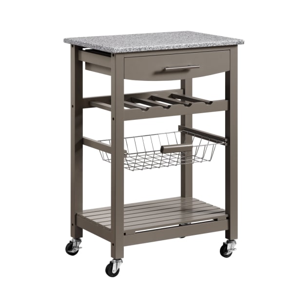 Bedard Collection Gray Granite Top Kitchen Cart