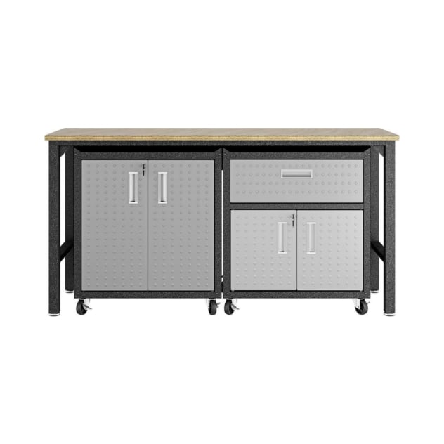 Fortress 3-Piece Mobile Space-Saving Garage Cabinet and Worktable 2.0 in Grey