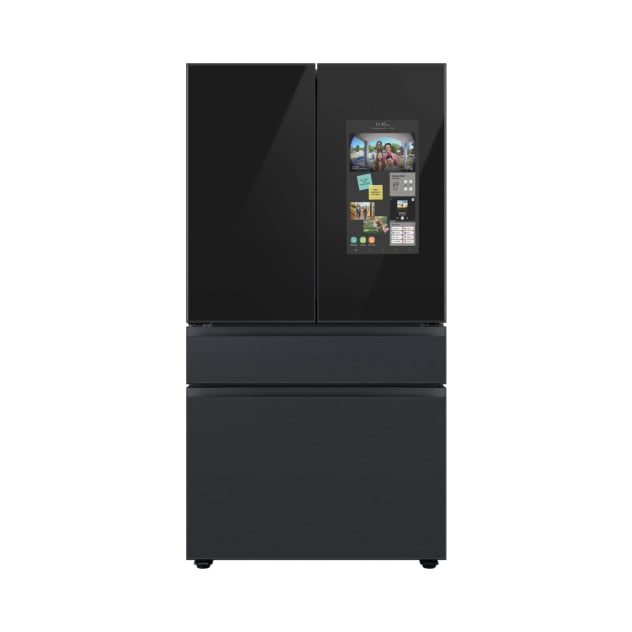 Samsung 29 Cu. Ft. Bespoke 4-Door French Door Refrigerator with Top Left & Family Hub™ Panel in Charcoal Glass and Matte Black Steel Middle & Bottom Door Panels