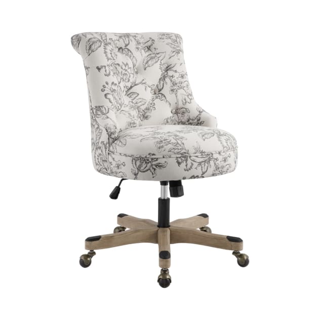 Coburn Collection Cream and Gray Floral Office Chair