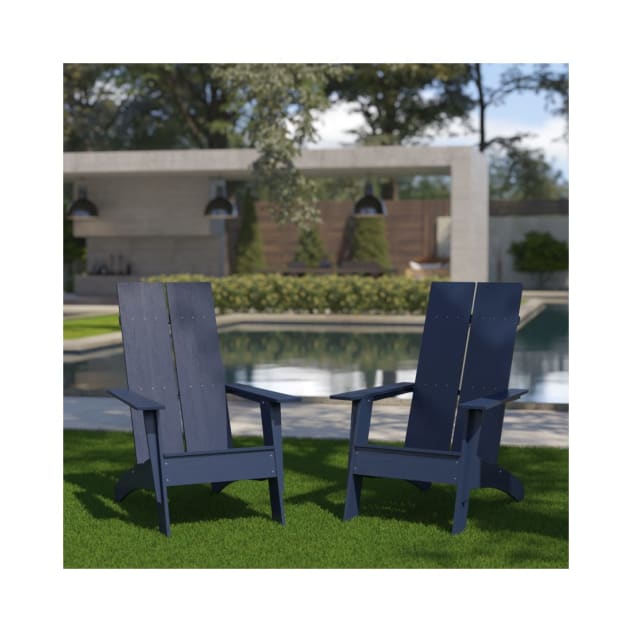 Set of 2 Sawyer Modern All Weather Poly Resin Wood Adirondack Chairs in Navy