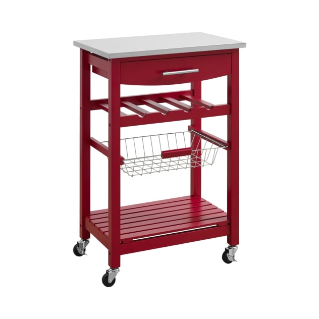 Fenway Collection Red Stainless Steel Top Kitchen Cart