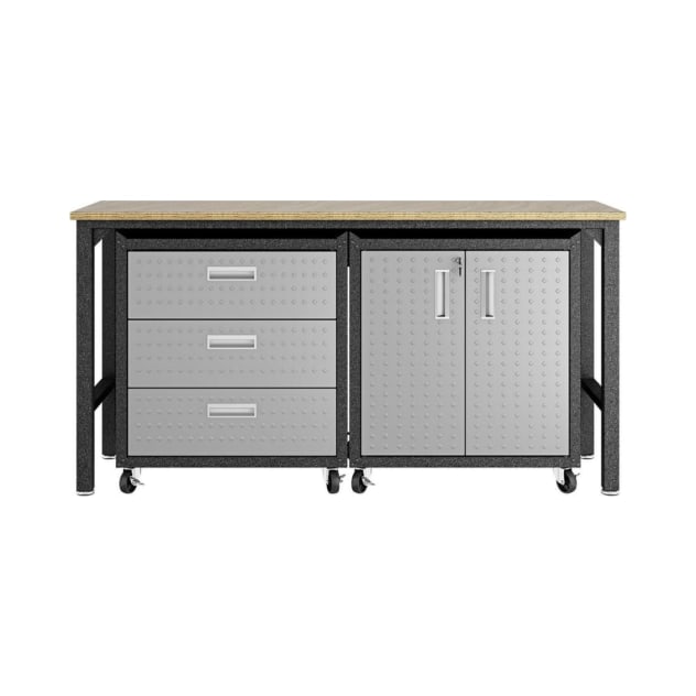 Fortress 3-Piece Mobile Space-Saving Garage Cabinet and Worktable 3.0 in Grey