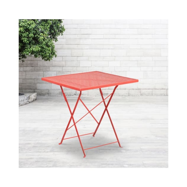Commercial Grade 28" Square Coral Indoor Outdoor Steel Folding Patio Table