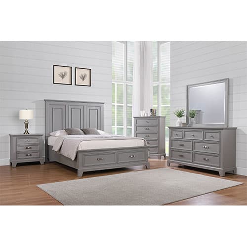 Dove Manor Grey Storage Bedroom 3PC Set - Queen Bed, Dresser, Mirror - DVMNRGRYSTRG3QN