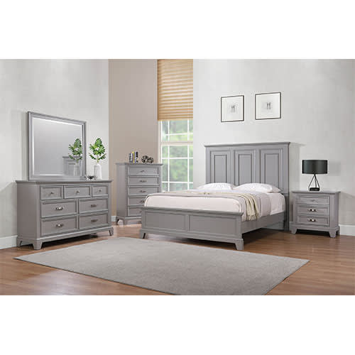 Dove Manor Grey Bedroom 3PC Set - King Bed, Dresser, Mirror - SPENCER3PCKG