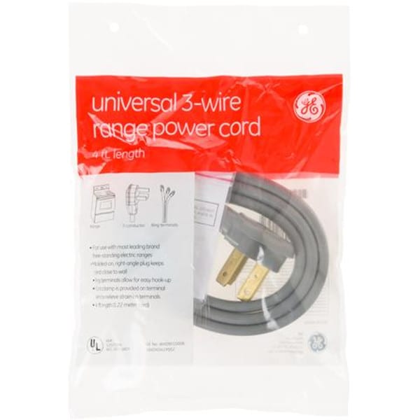 GE® 3-wire, 4' length Range Cord  - 40-amp cord (WX09X10006)