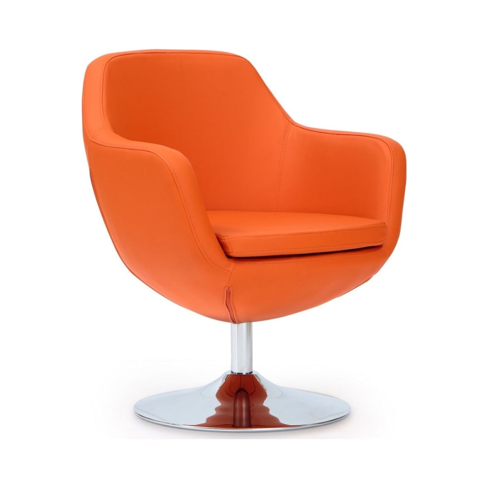 Caisson Faux Leather Swivel Accent Chair in Orange and Polished Chrome