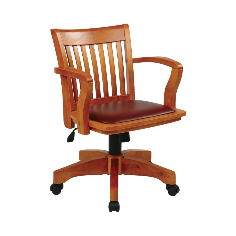 Deluxe_Wood_Bankers_Chair_with_Vinyl_Padded_Seat_in_Fruit_Wood_Finish_and_Brown_Vinyl_Fabric_Main_Image