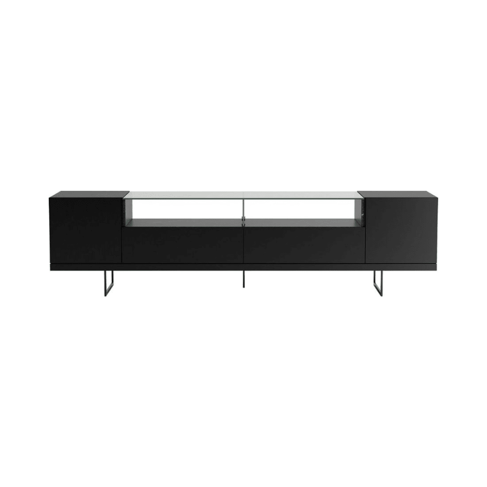 Celine 85.43" TV Stand in Black and Black Marble