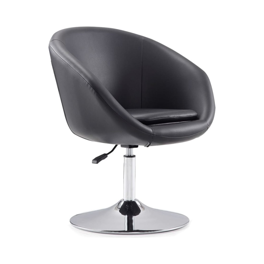 Hopper Swivel Adjustable Height Faux Leather Chair in Black and Polished Chrome