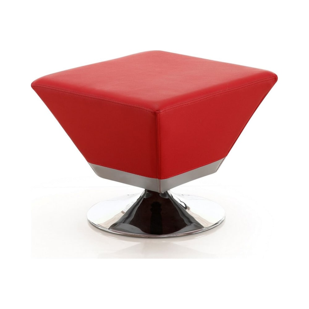 Diamond Swivel Ottoman in Red and Polished Chrome
