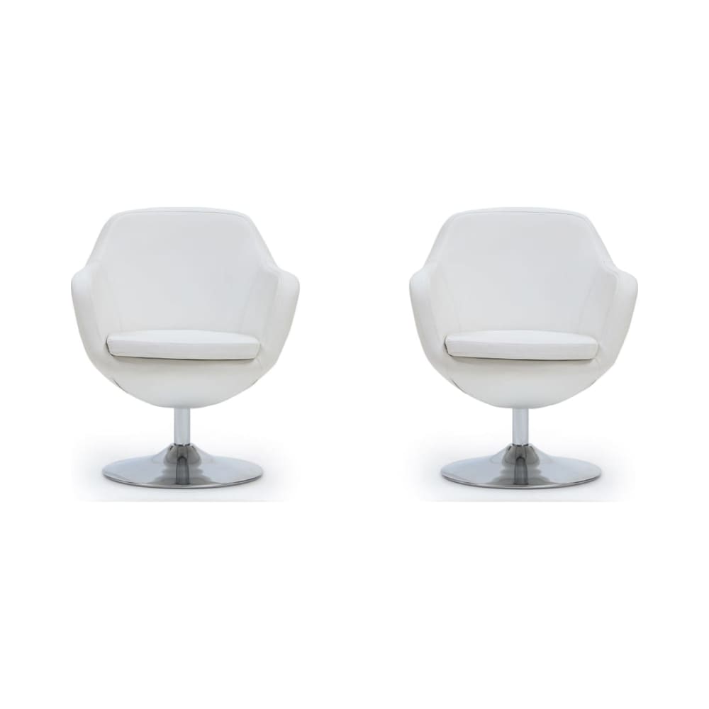 Caisson Faux Leather Swivel Accent Chair in White and Polished Chrome (Set of 2)