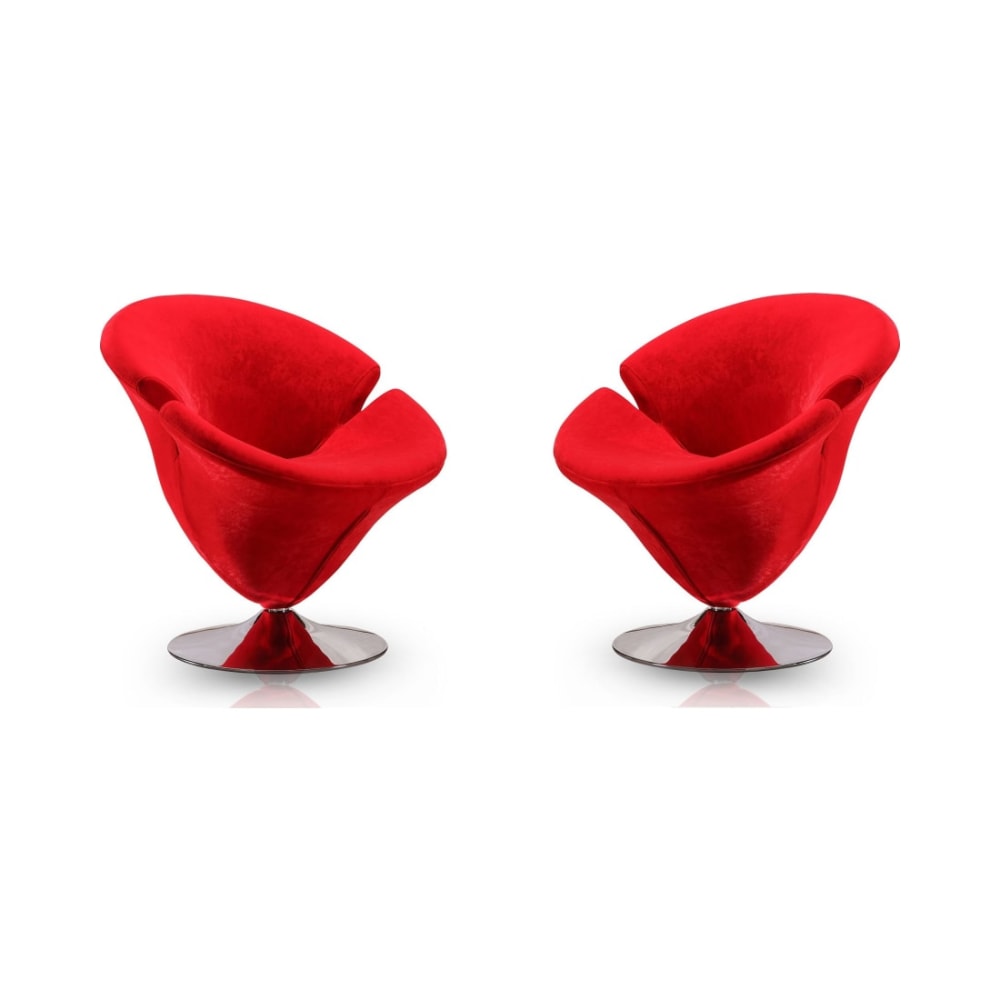 Tulip Swivel Accent Chair in Red and Polished Chrome (Set of 2)
