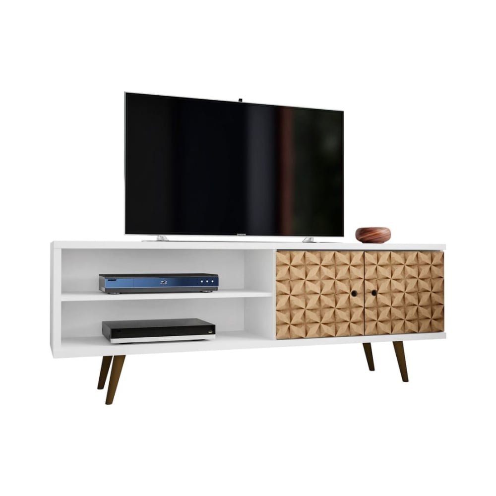 Liberty 62.99" Mid-Century Modern TV Stand in White and 3D Brown Prints