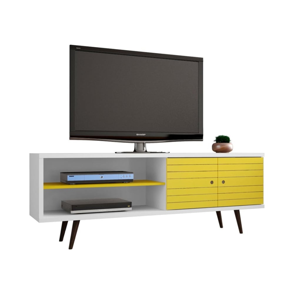 Liberty 62.99" Mid-Century Modern TV Stand in White and Yellow