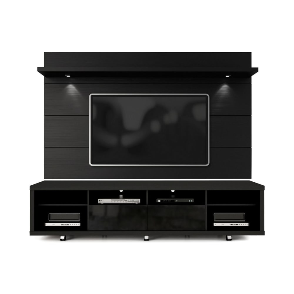 Cabrini TV Stand and Floating Wall TV Panel 2.2 in Black Gloss and Black Matte