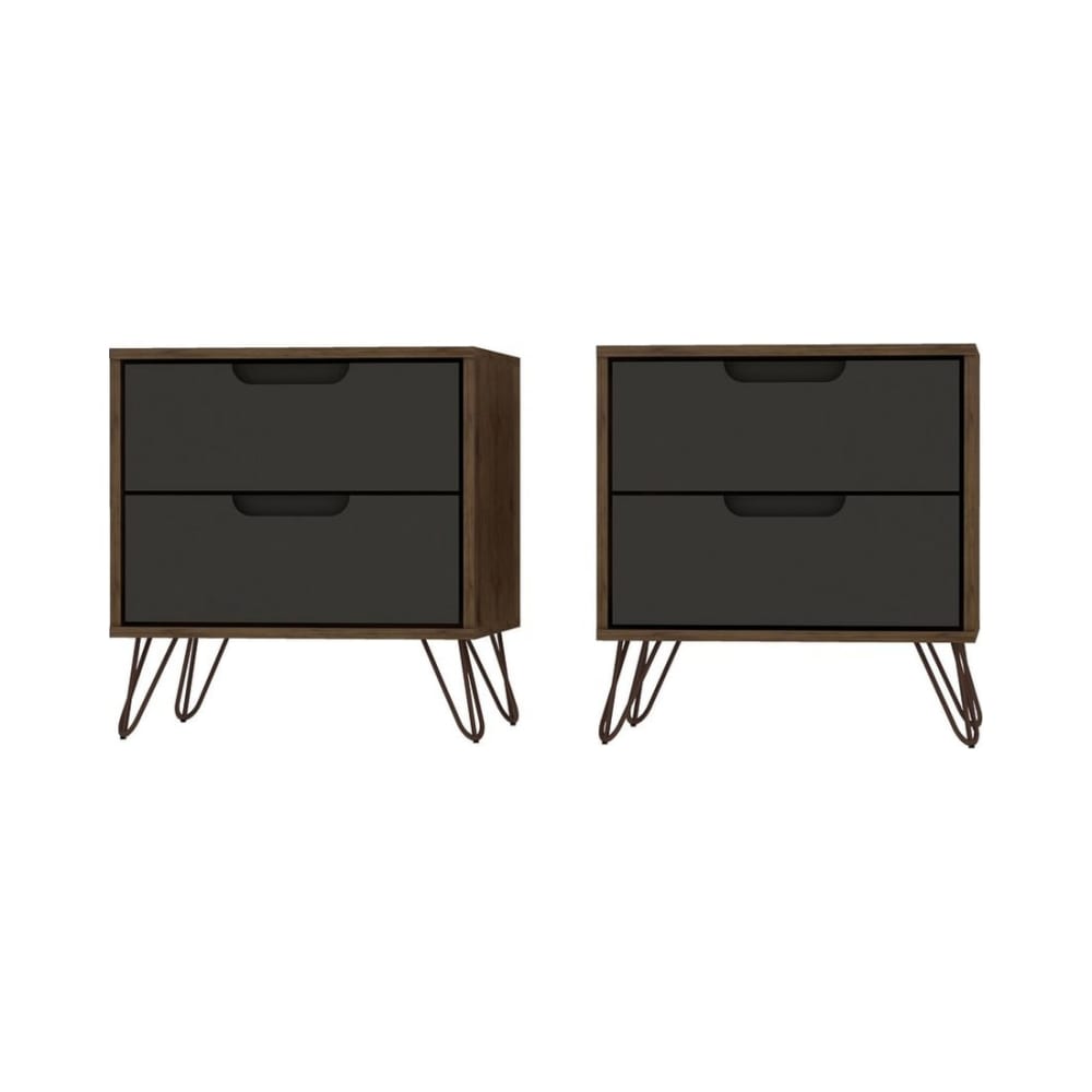 Rockefeller 2-Drawer Nature and Textured Grey Nightstand (Set of 2)