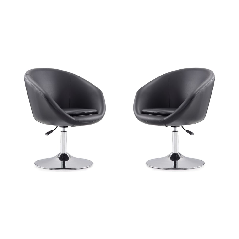 Hopper Swivel Adjustable Height Faux Leather Chair in Black and Polished Chrome (Set of 2)