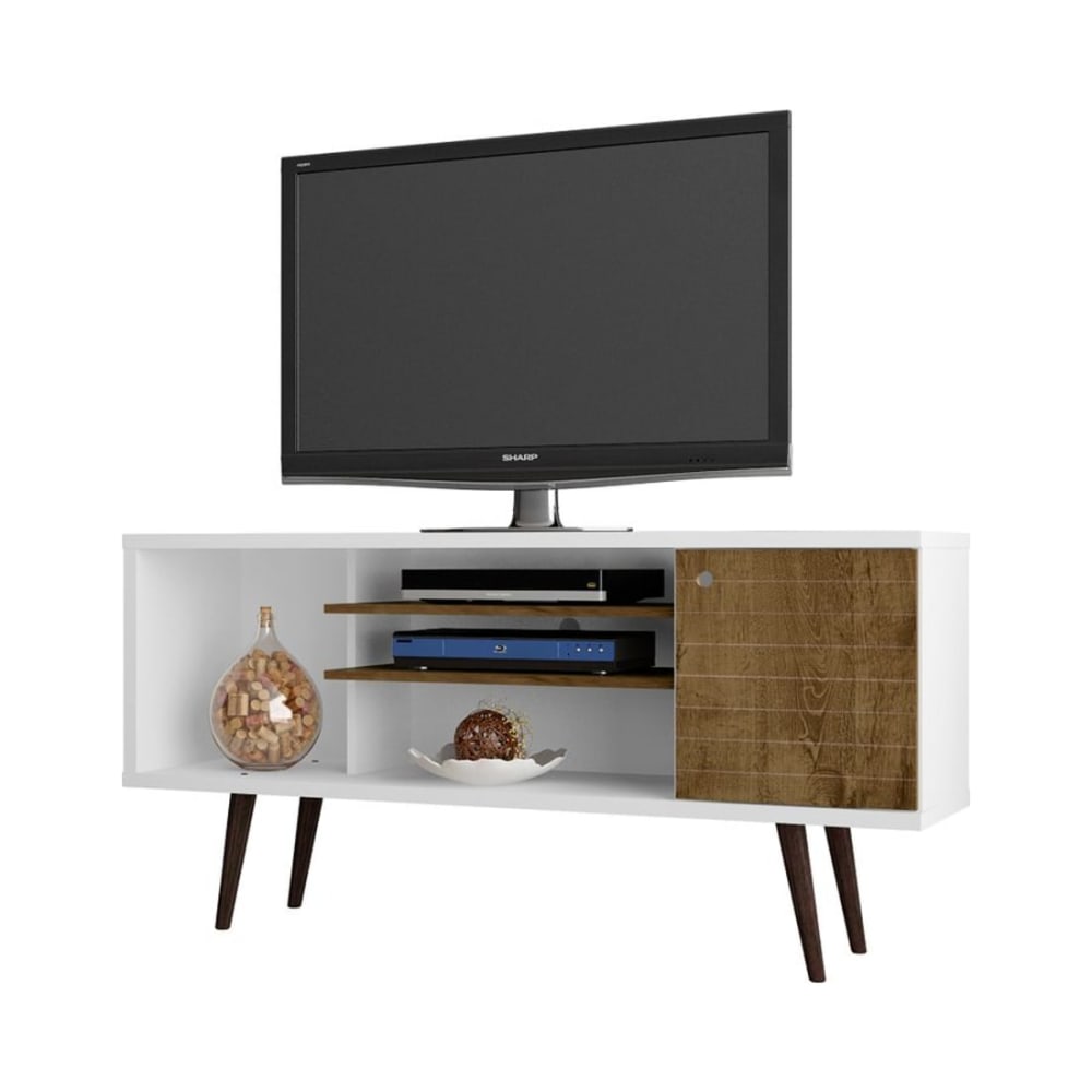 Liberty 53.14" Mid-Century Modern TV Stand in White and Rustic Brown