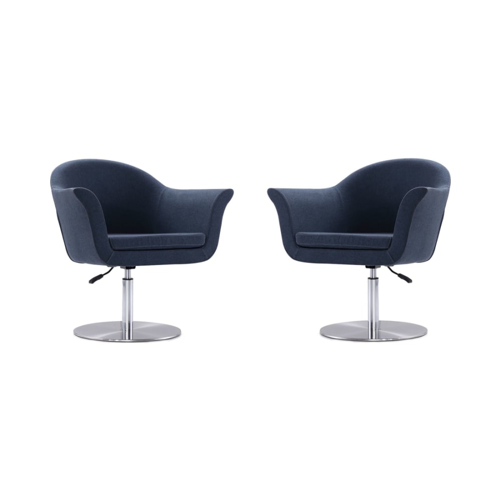 Voyager Swivel Adjustable Accent Chair in Smokey Blue and Brushed Metal (Set of 2)